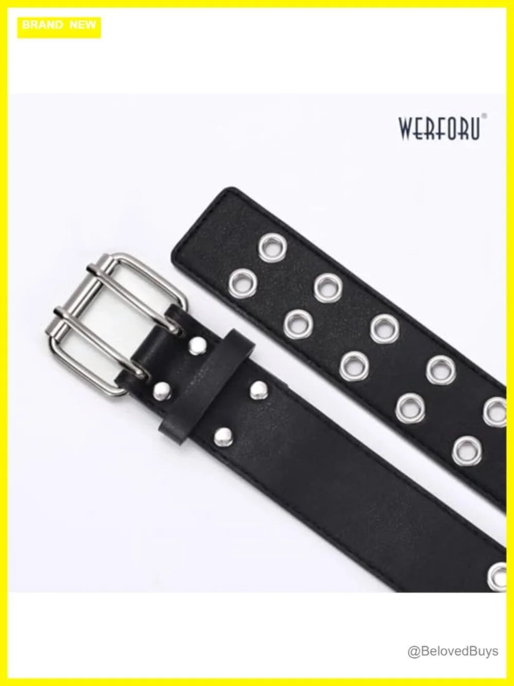 Punk Double Grommet PU Leather Belt for Women Men 1.5 Wide Jeans